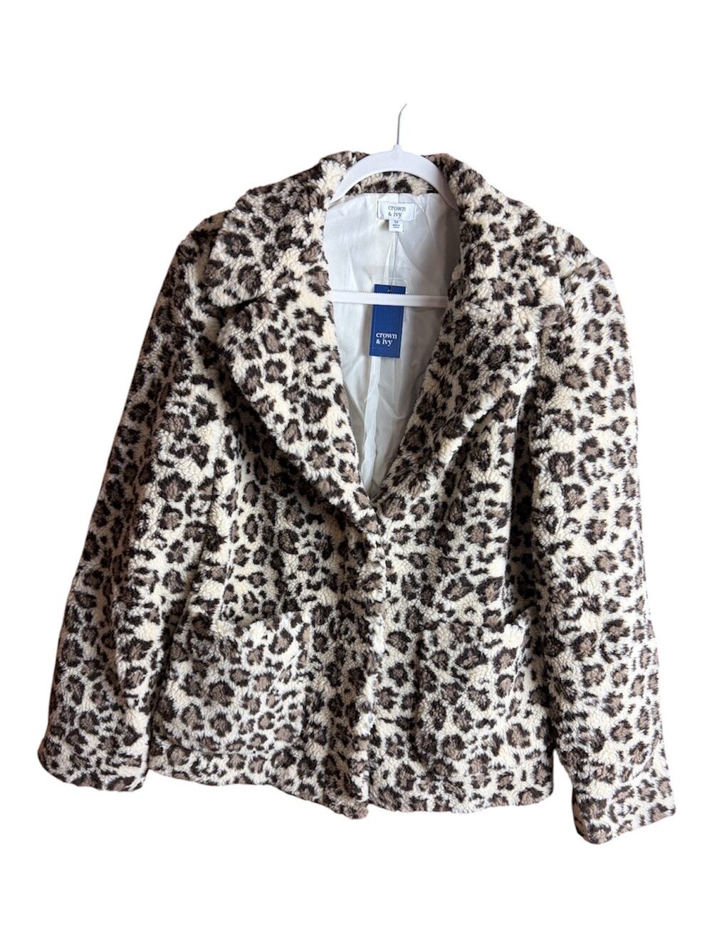 Crown & Ivy Leopard Faux Fur Jacket  Size M NWT